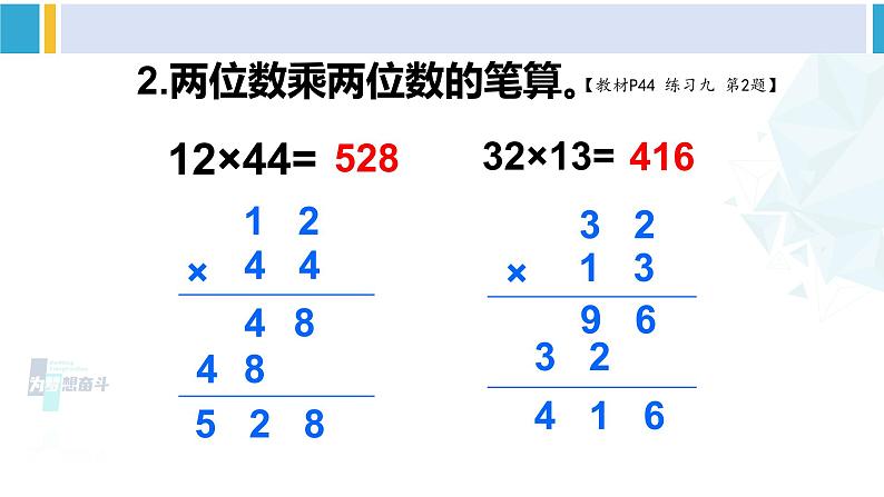 人教版三年级数学下册 4 两位数乘两位数   练习课（练习九①）（教学课件）第3页