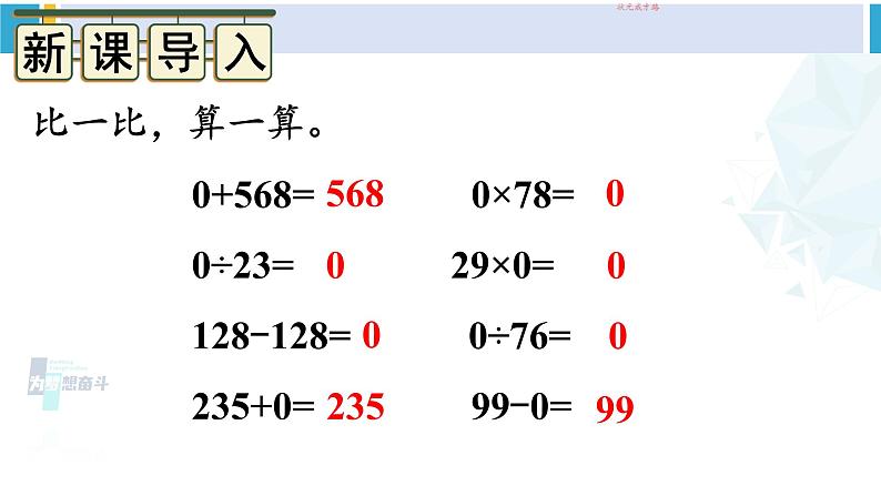 人教版四年级数学下册 1 四则运算 第3课时 有关0的运算（教学课件）第2页