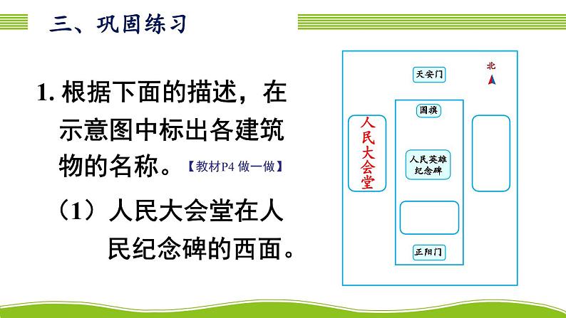 人教版三年级数学下册 1 位置与方向(一) 2.平面图上辨认东、南、西、北（教学课件）08