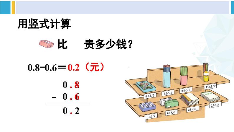 人教版三年级数学下册 7 小数的初步认识 3.简单的小数加减法（教学课件）第7页