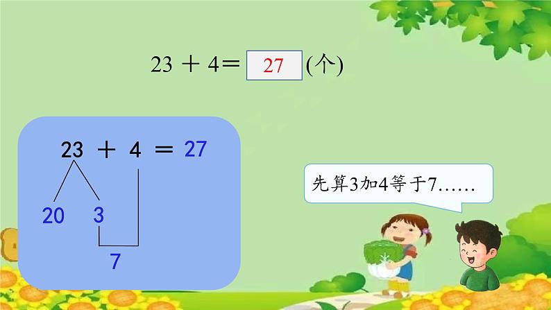 冀教版数学一年级下册 第五单元 100以内的加法和减法（一）第四课时 两位数加一位数 课件第6页