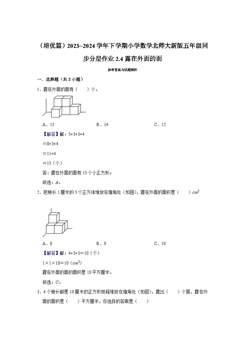 2.4露在外面的面（培优篇）2023_2024学年下学期小学数学北师大新版五年级同步分层作业03