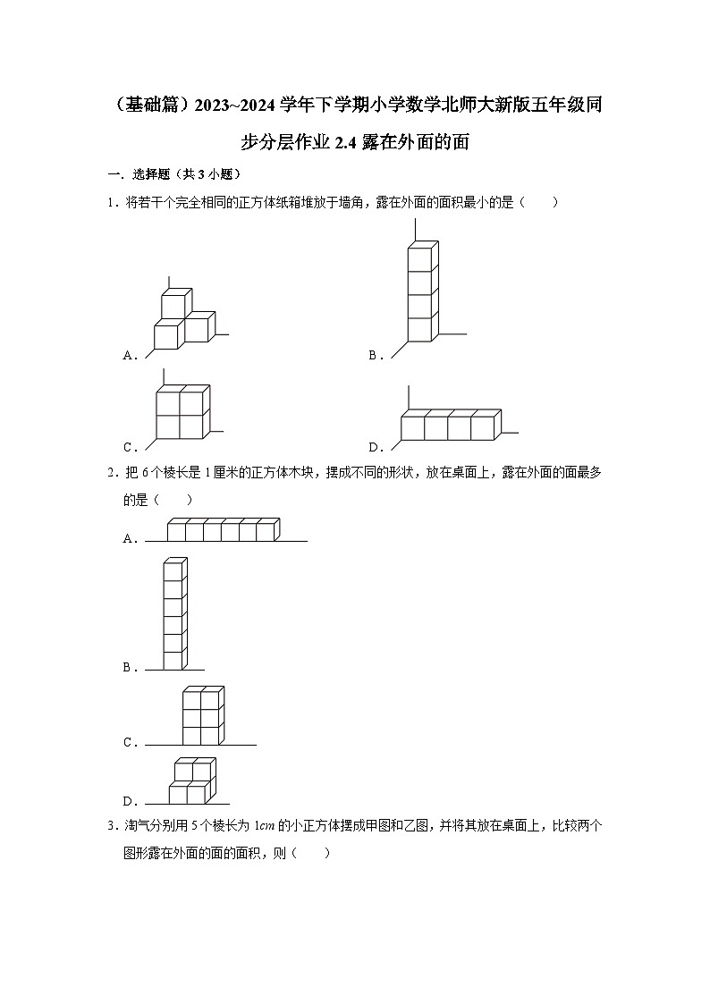2.4露在外面的面（基础篇）2023_2024学年下学期小学数学北师大新版五年级同步分层作业01