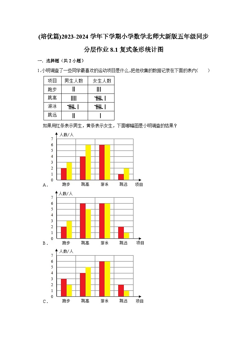 8.1复式条形统计图（培优篇）2023_2024学年下学期小学数学北师大新版五年级同步分层作业第1页