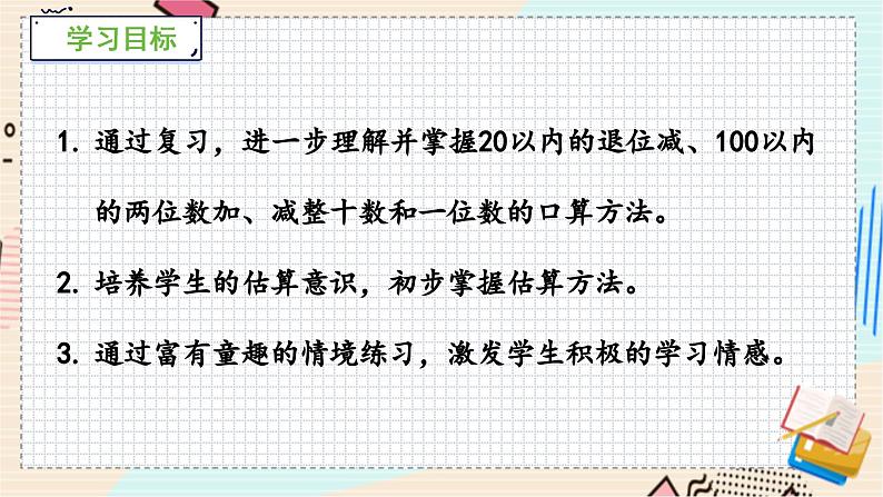 苏教版 数学 一年级 下册 第7单元 期末复习（2）----口算两位数加减一位数、两位数加减两位数 PPT课件第2页