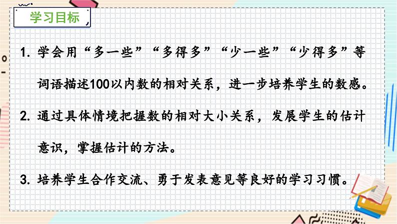 苏教版 数学 一年级 下册 第3单元 第7课时  多一些、少一些、多得多、少得多 PPT课件第2页