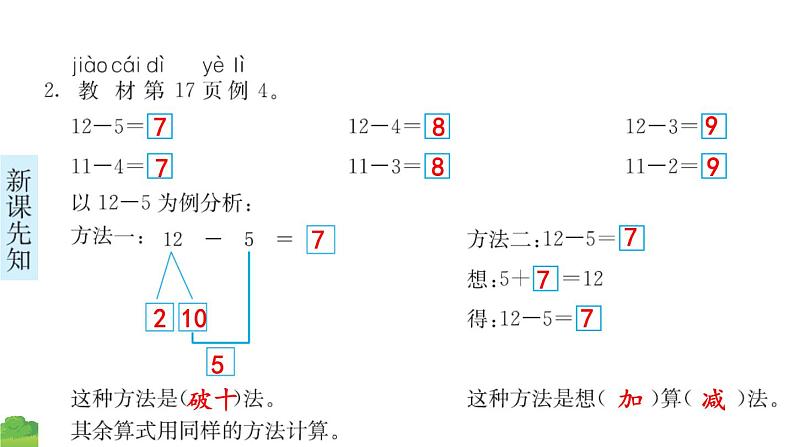 一下第二单元第3节 十几减5、4、3、2预习题及课课练课件PPT第4页