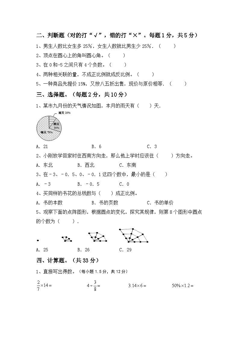 小升初复习卷（试题）2023-2024学年六年级数学下册北京版+第2页