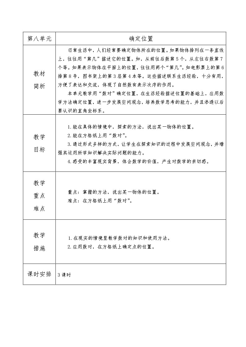 苏教版数学四年级下册 第八单元 教材分析教案第1页