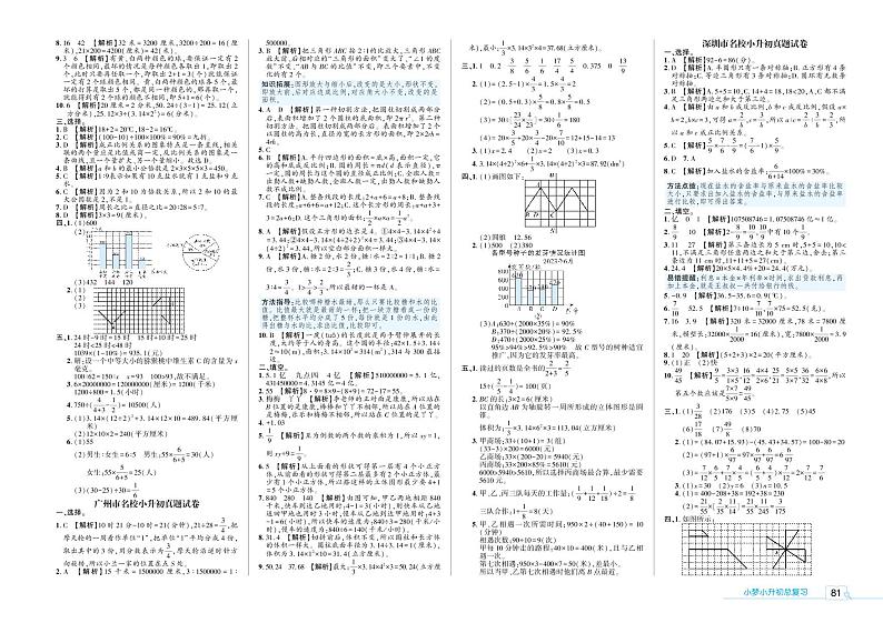 广州市名校小升初真题试卷答案第1页