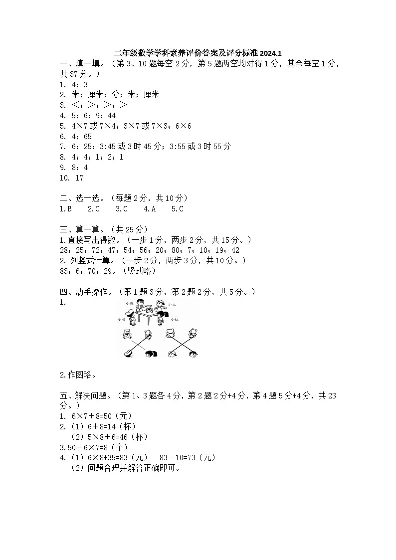 二年级数学学科素养评价（评分标准） 第1页