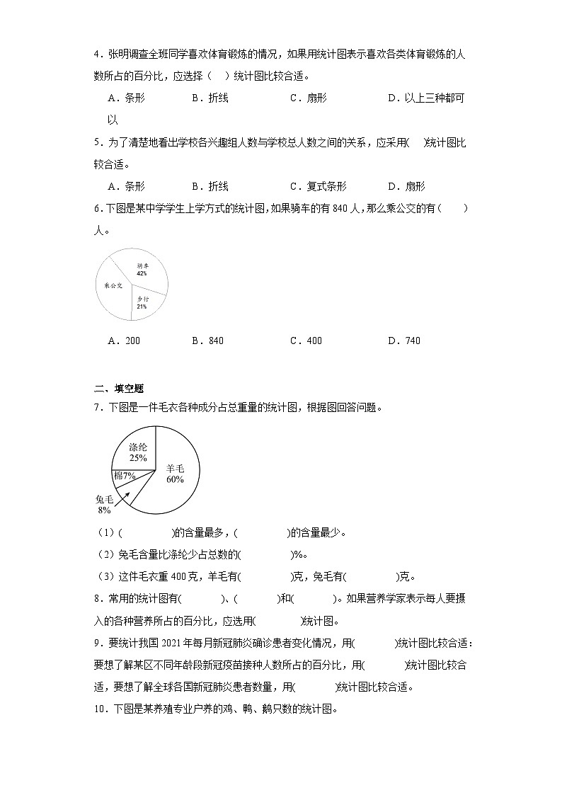 第一单元扇形统计图巩固练习 苏教版数学六年级下册第2页