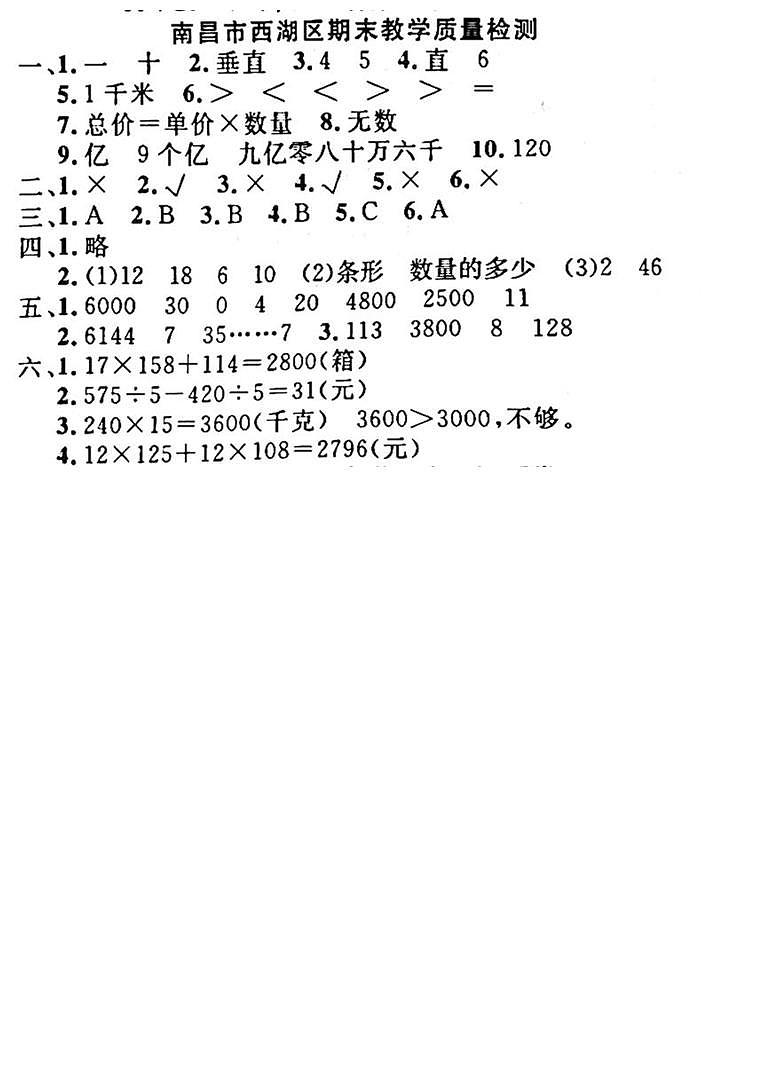 66，江西省南昌市西湖区2022-2023学年四年级上学期期末数学试卷(1)第1页