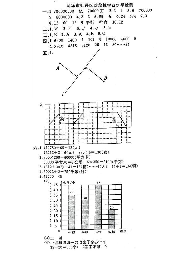 68，山东市菏泽市牡丹区2022-2023学年四年级上学期期末数学试卷第1页