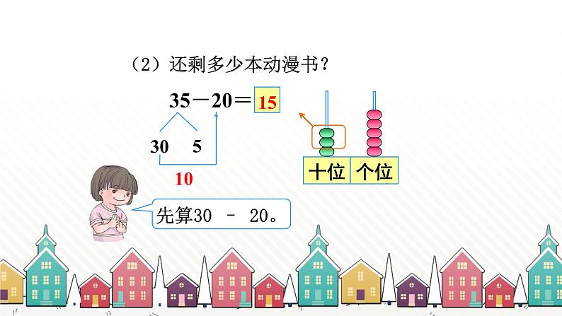 人教版数学一年级下册 六、100以内的加法和减法（一）-第4课时 两位数减一位数（不退位）、整十数 课件第7页