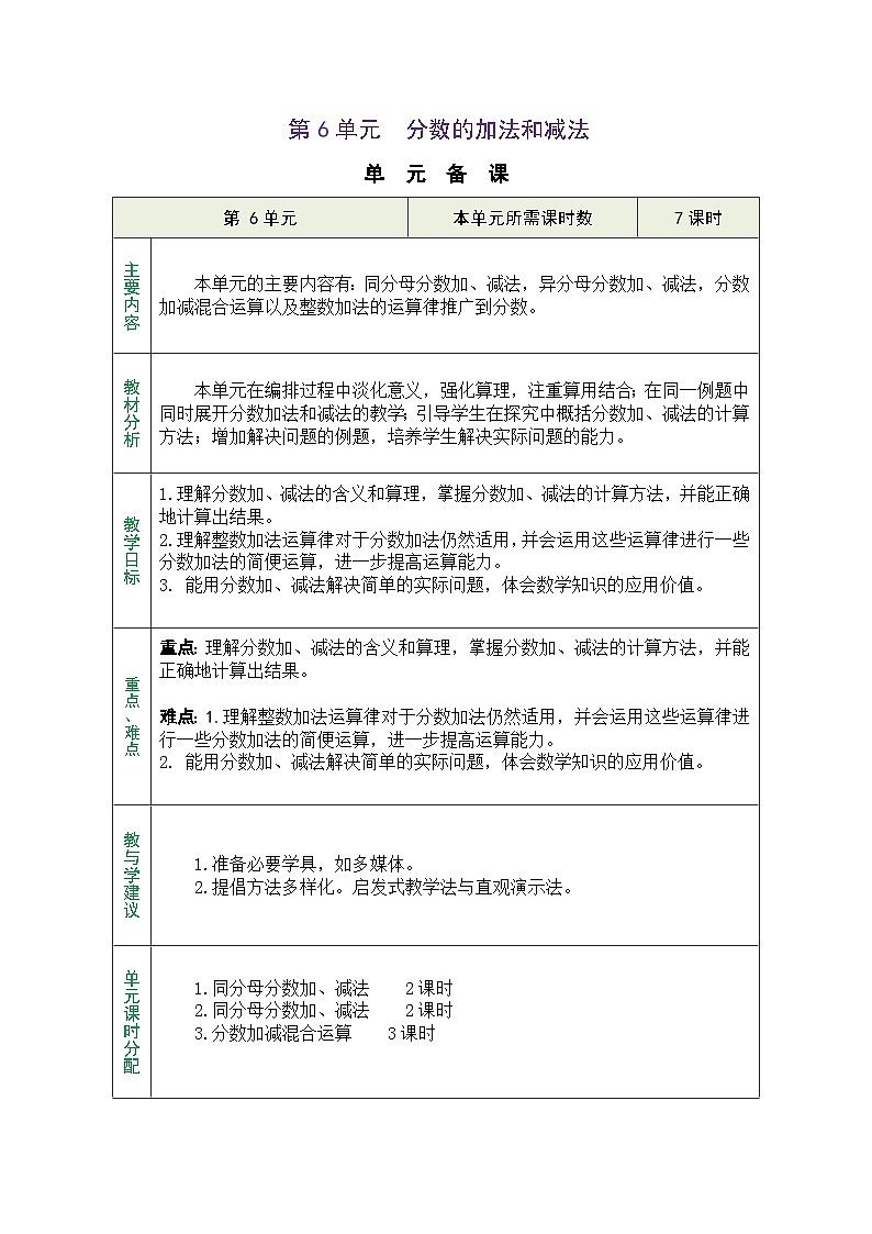 人教版五年级数学下册第六单元 精品同步教案01