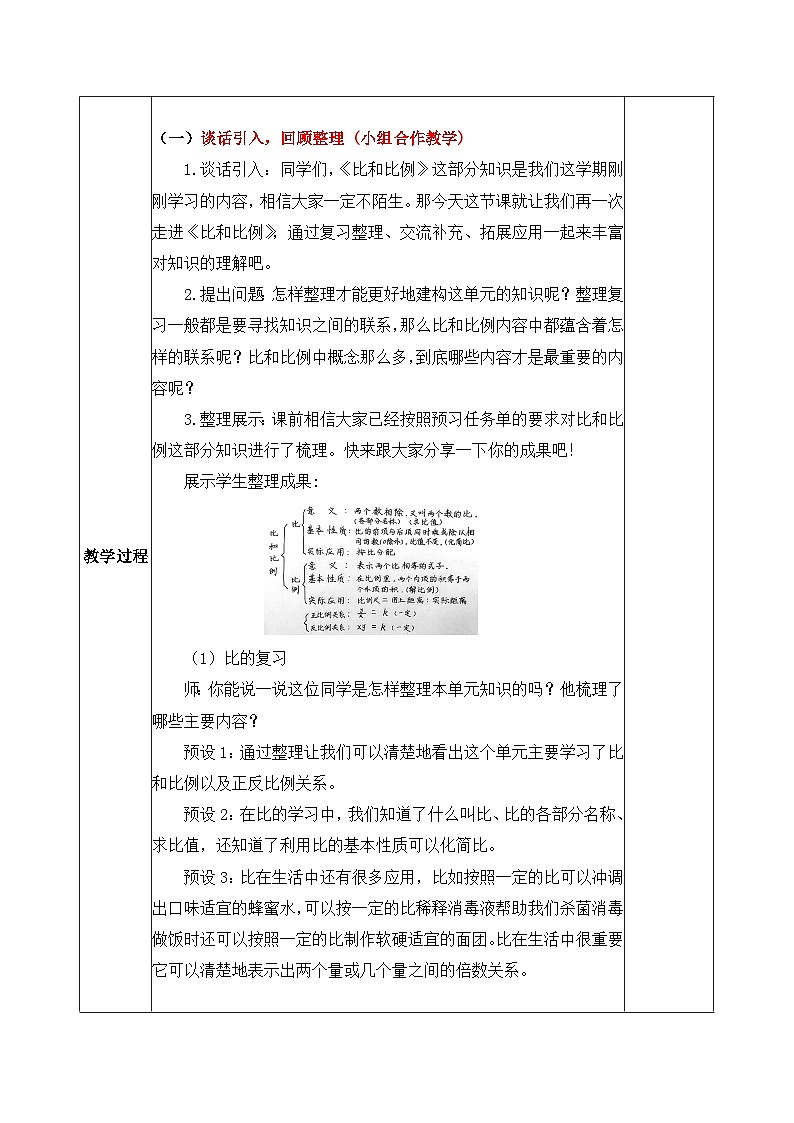 北京版数学六年级下册第四单元比和比例复习教学设计02