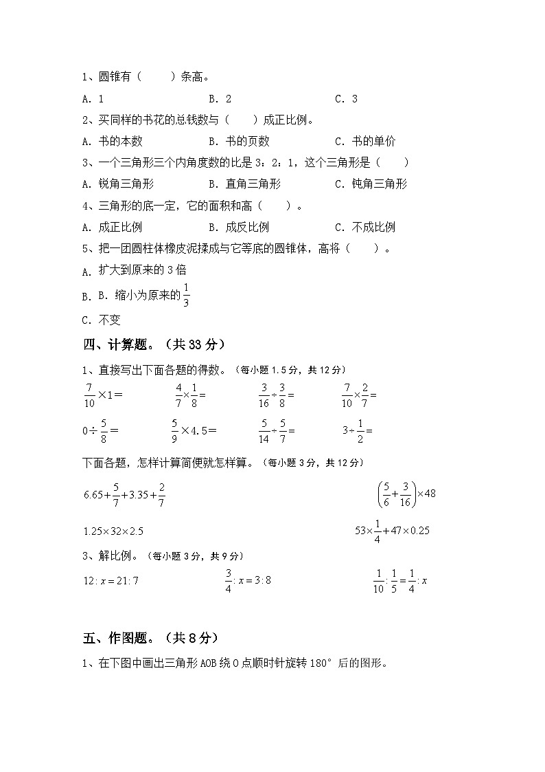 小升初综合复习(试题)-+2023-2024学年六年级下册人教版数学第2页