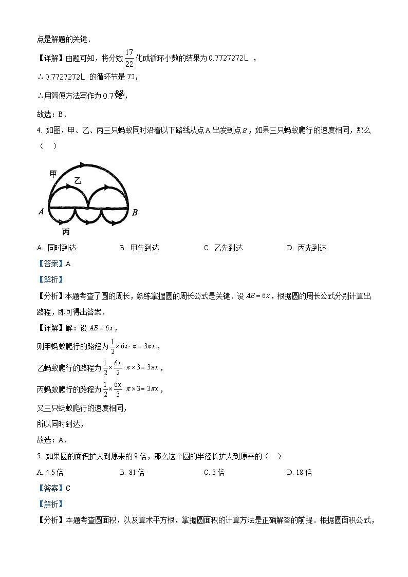 上海市长宁区2021-2022学年六年级上学期期末数学试题（解析版+原卷版）02