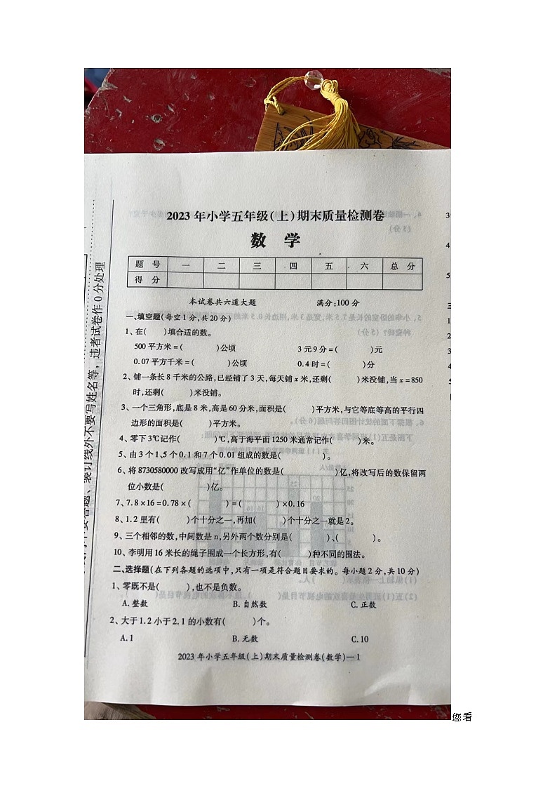 34，湖南省邵阳市新宁县2023-2024学年五年级上学期2月期末数学试题01