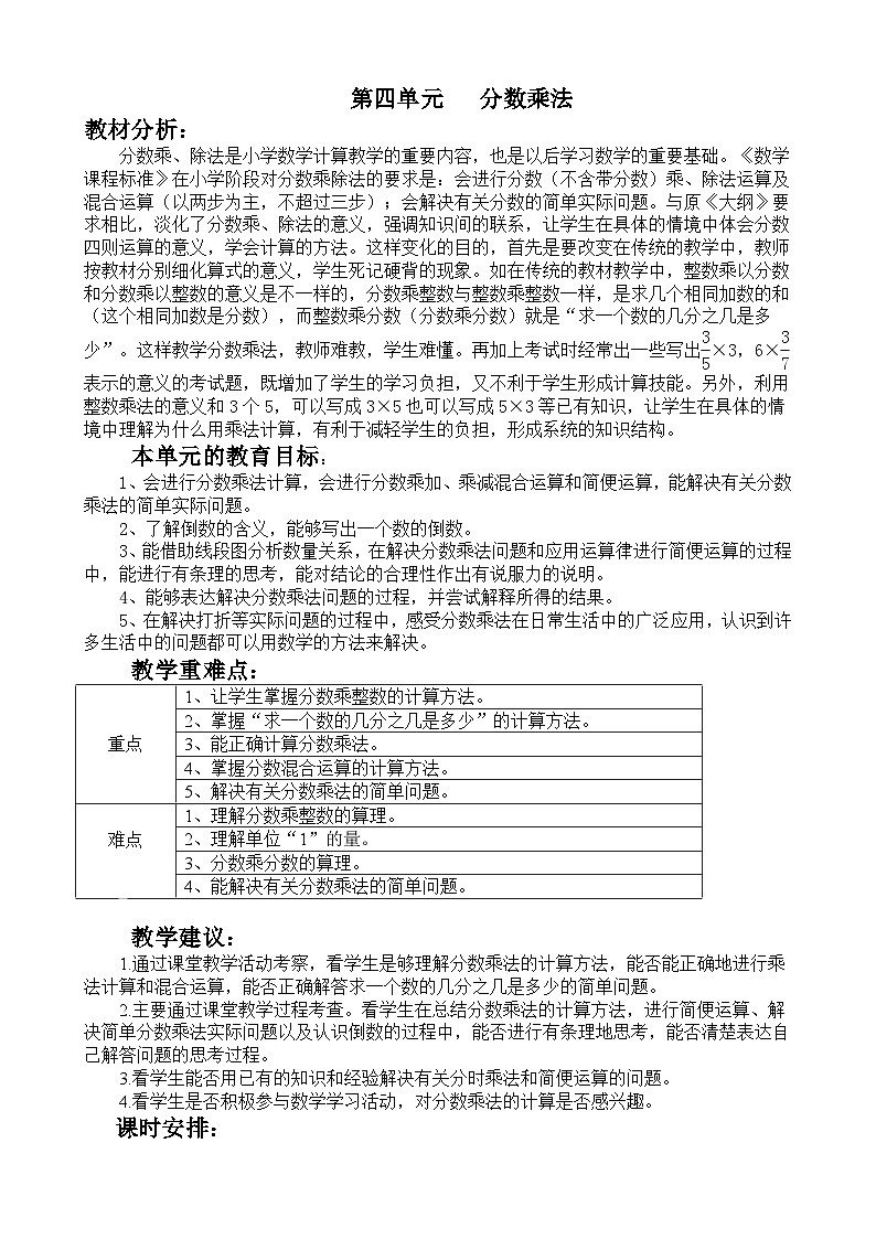冀教版数学五年级下册 单元概述与课时安排 (6)教案第1页
