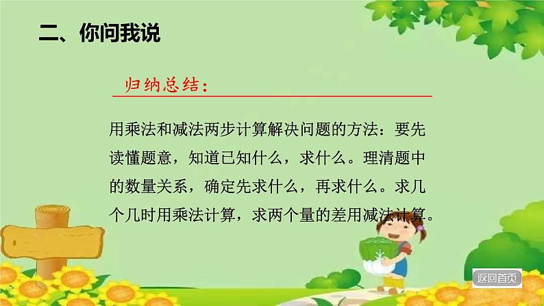 青岛版数学二年级下册 第8单元 解决问题-两步计算的乘加乘减应用题课件第7页