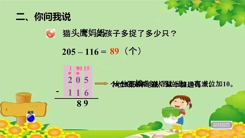 青岛版数学二年级下册 第六单元 万以内的加减法（二）被减数中间有0的退位减法第一课时课件第5页