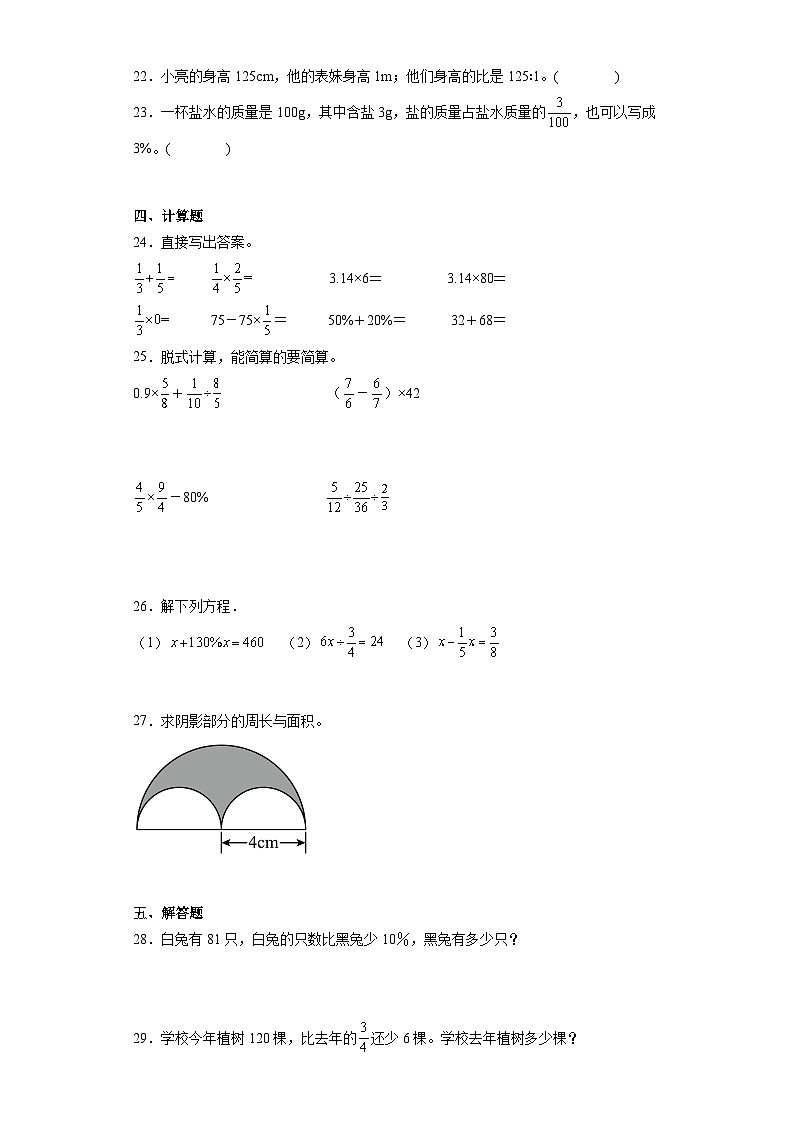 人教版六年级上册数学期末综合训练（含答案） (2)第3页