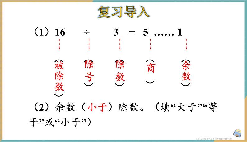 人教版小学数学二年级下册6.3 《有余数除法的竖式计算》 课件第2页