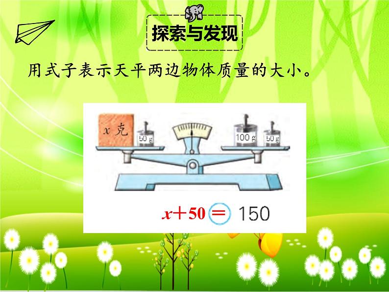 苏教版数学五年级下册 第一单元 简易方程-第二课时 等式的性质和解课件第6页