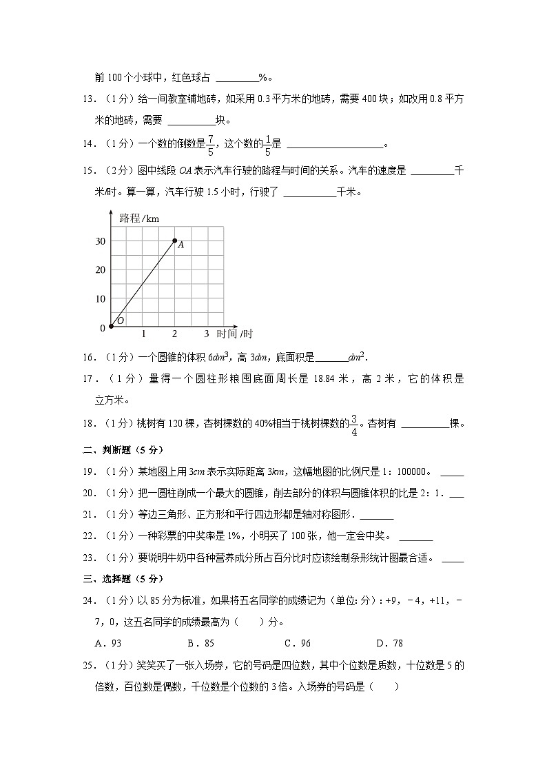 2023年陕西省宝鸡市渭滨区小升初数学试卷（内含答案解析）02