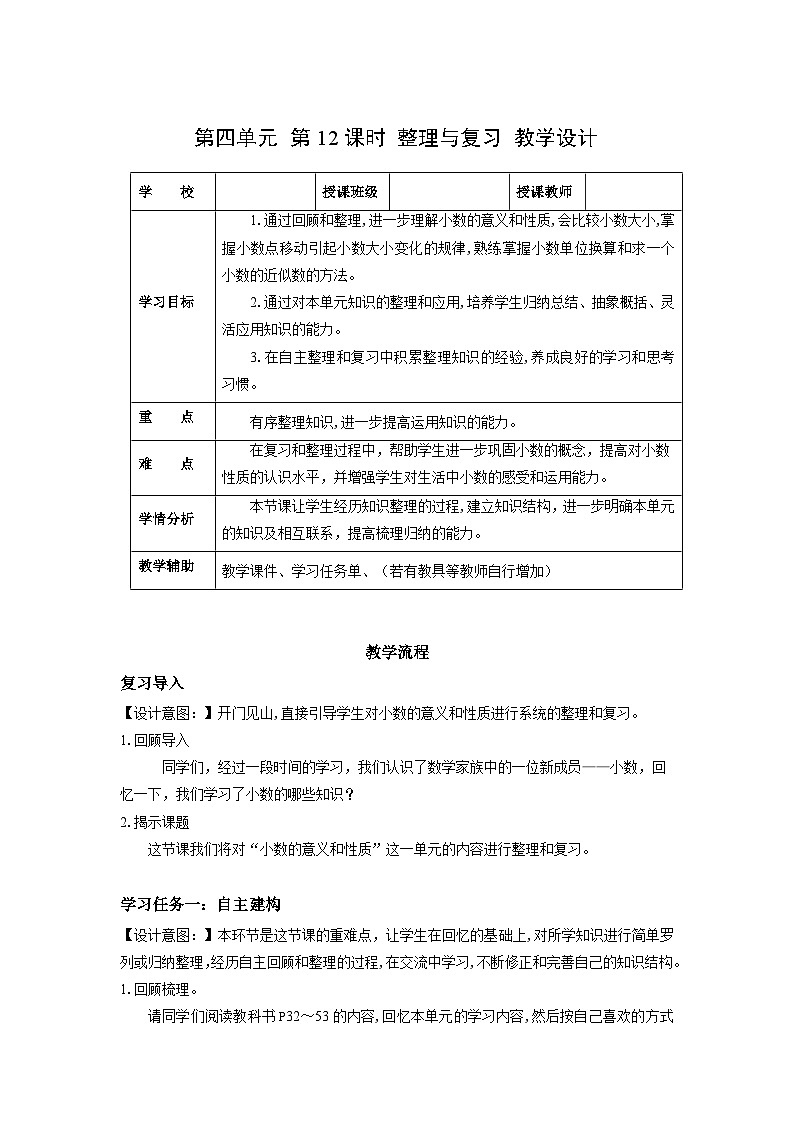 人教版数学四年级下册 4.12《整理与复习》课件+教案+分层练习+课前课中课后任务单01