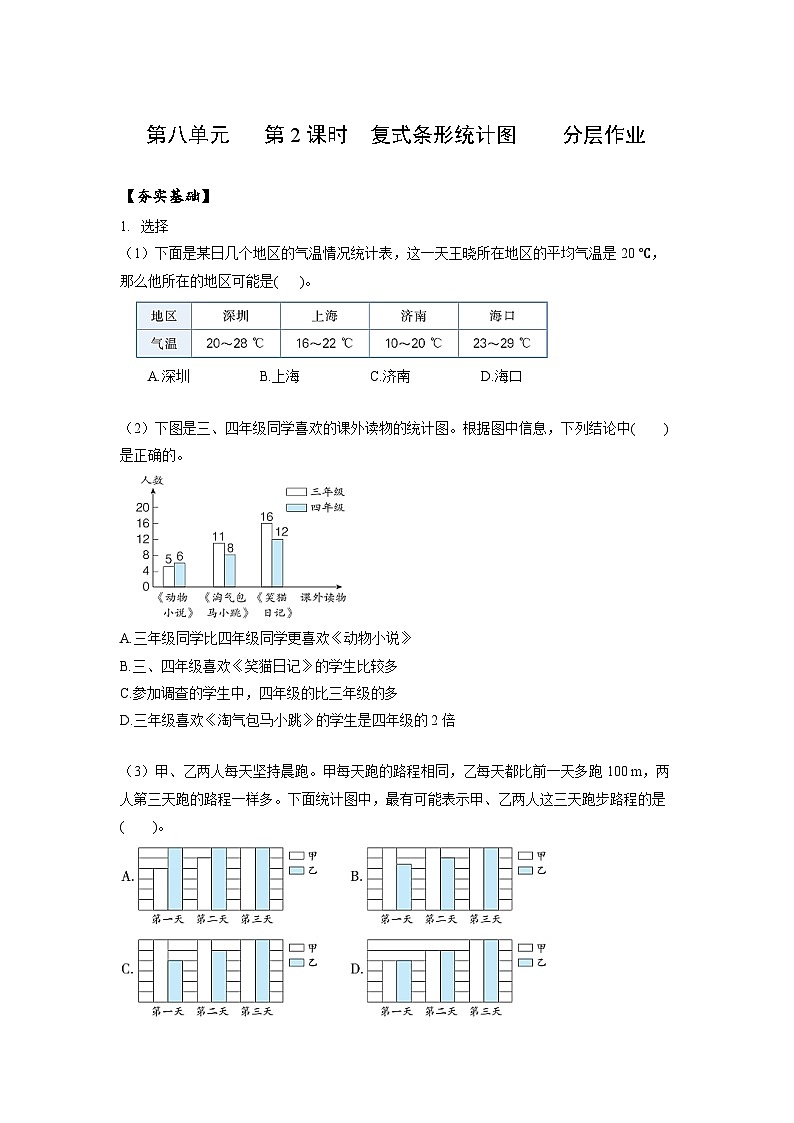 人教版数学四年级下册 8.2《复式条形统计图》课件+教案+分层练习+课前课中课后任务单01