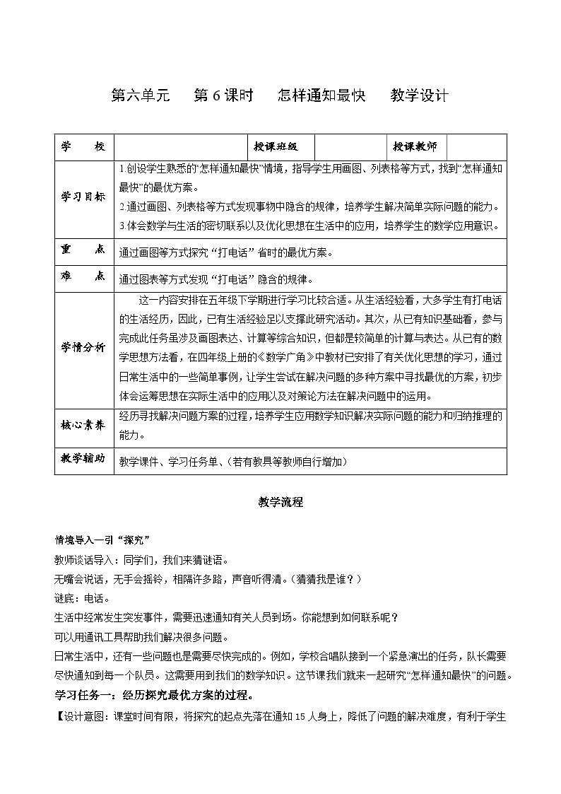 人教版数学五年级下册 6.6《怎样通知最快》课件+教案+分层练习+课前课中课后任务单01