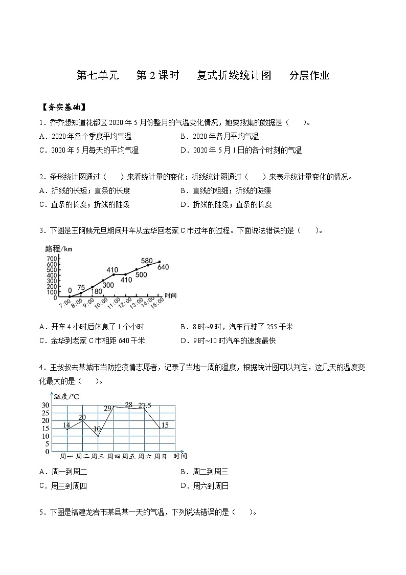 人教版数学五年级下册 7.2《复式折线统计图》课件+教案+分层练习+课前课中课后任务单01
