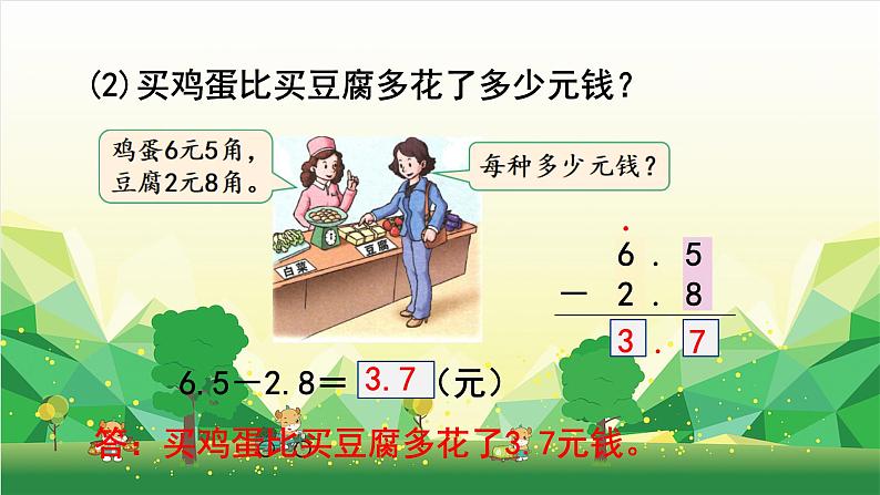 冀教版数学三年级下册 第6单元 小数的初步认识-第5课时 进位加法、退位减法课件第6页