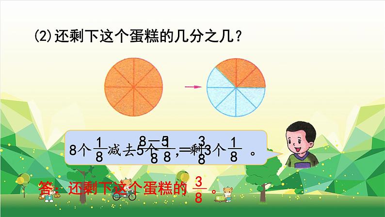 冀教版数学三年级下册 第8单元 分数的初步认识-第5课时 简单分数加减法（2）课件05