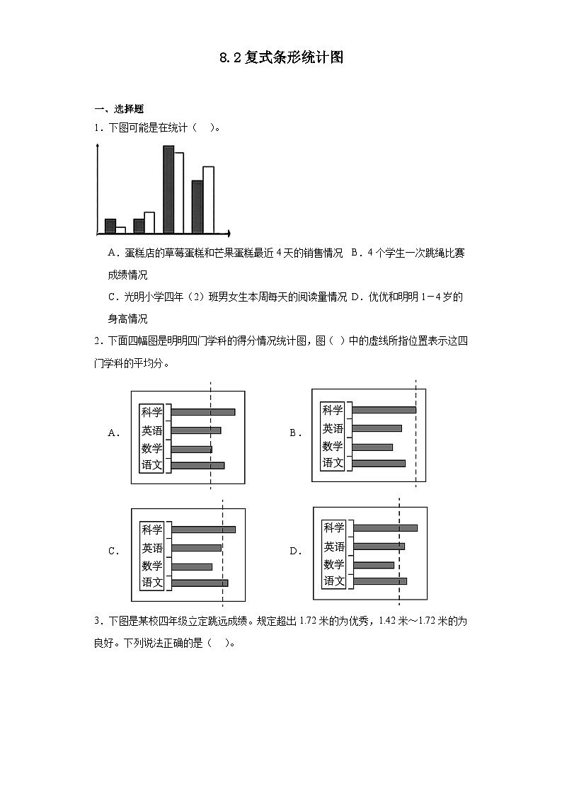 8.2复式条形统计图课堂通行证 人教版数学四年级下册练习试题第1页