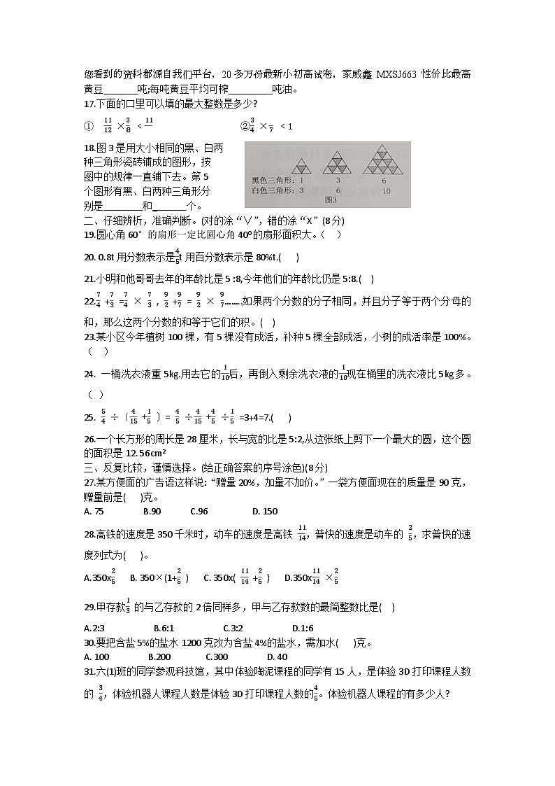 河南省南阳市南召县2023-2024学年六年级下学期开学数学试题02