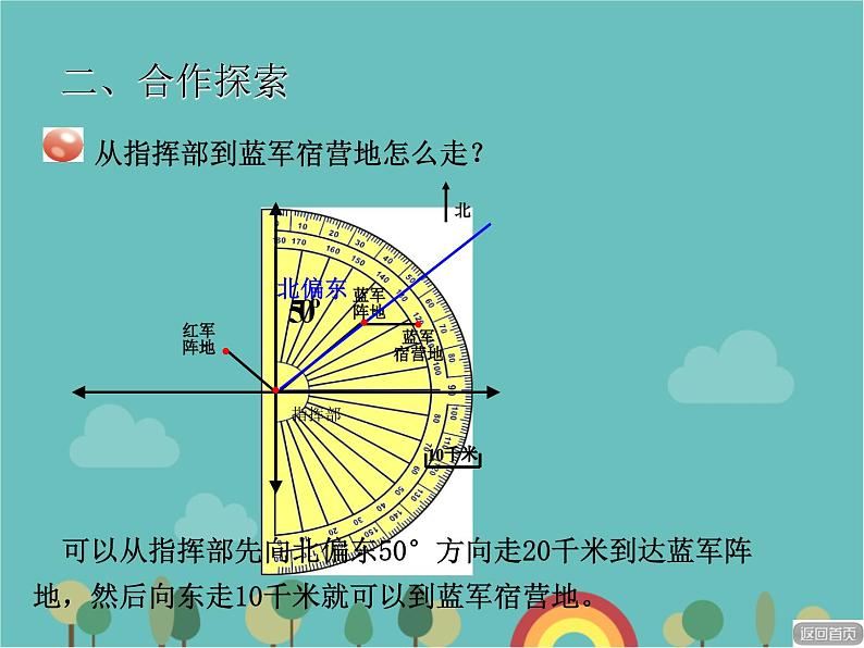 青岛版（六三）数学五年级下册 四 走进军营—方向与位置-2 根据方向和距离确定物体的位置课件07