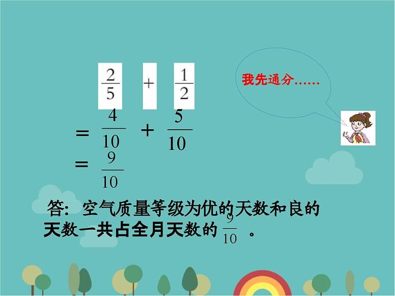 青岛版（六三）数学五年级下册 五 关注环境—分数加减法（二）-2 异分母分数加减法课件第8页