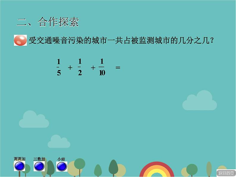 青岛版（六三）数学五年级下册 五 关注环境—分数加减法（二）-3 异分母分数加减混合运算课件第3页