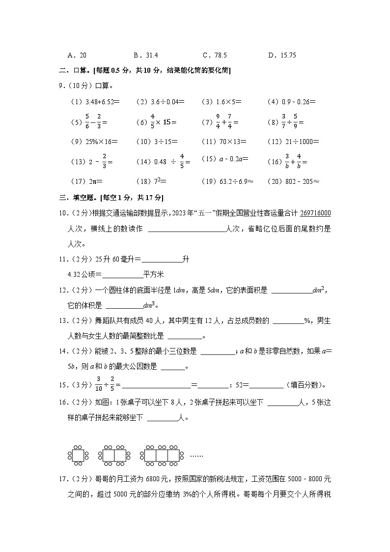 2023年广东省中山市小升初数学试卷第2页