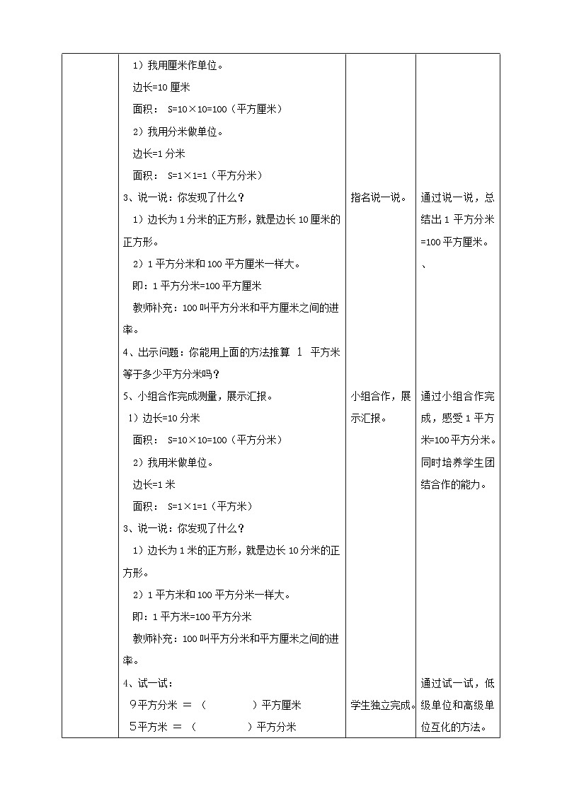苏教版数学三下第六单元第三课时《面积单位的进率及换算》教学设计第2页