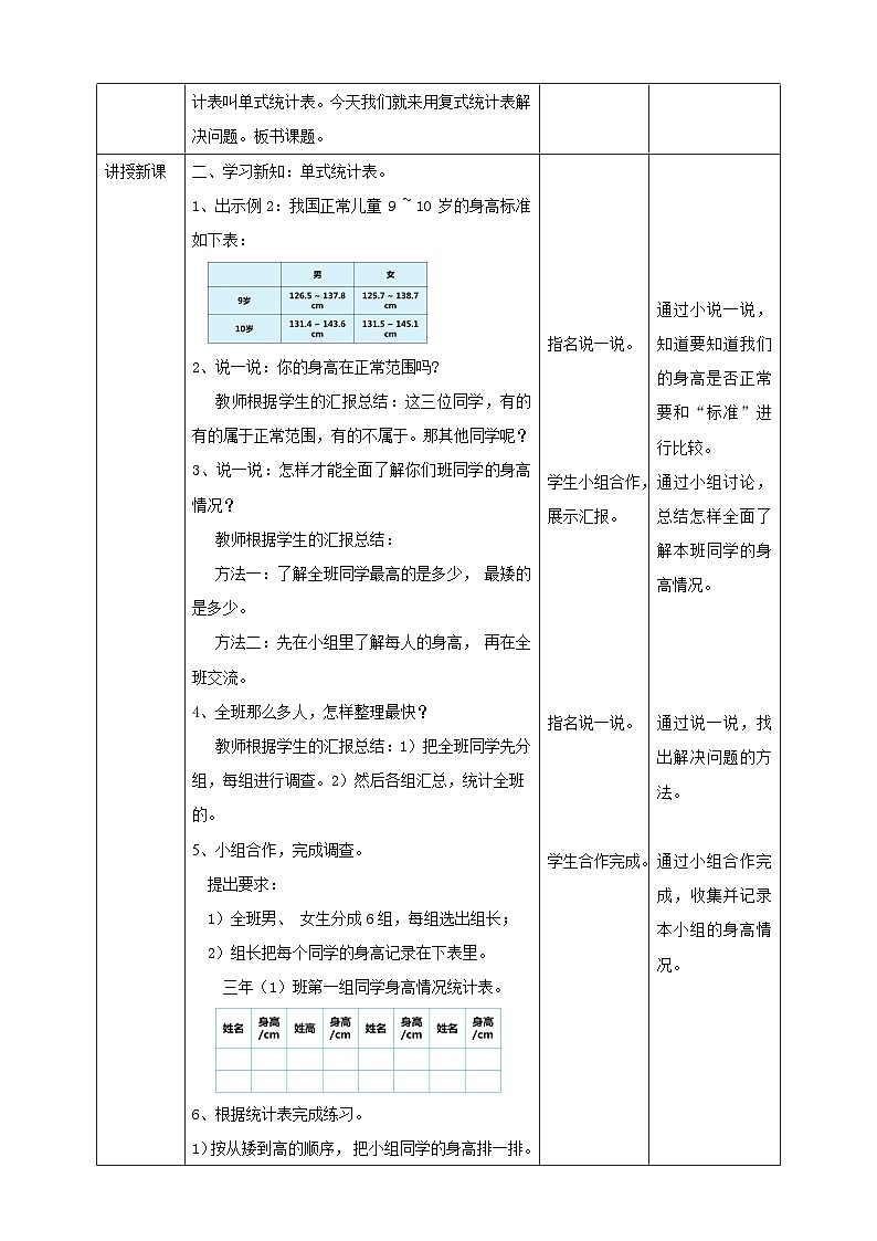 苏教版数学三下第九单元第二课时《数据的收集和整理（二）复式统计表》教学设计第2页
