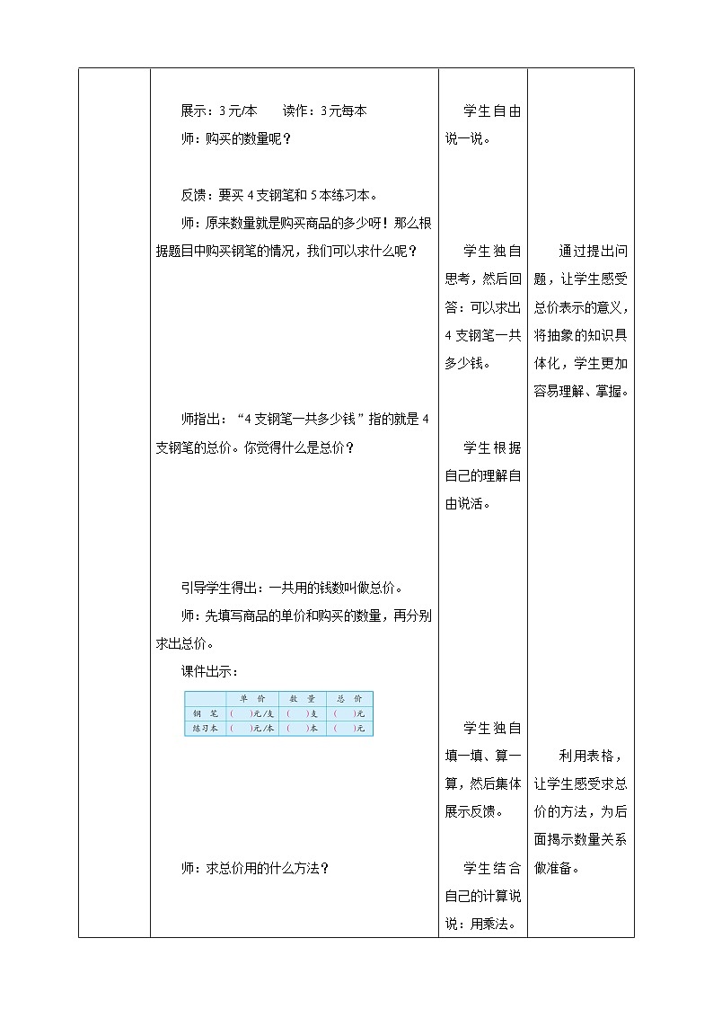 苏教版四年级下册数学《常见的数量关系》教学设计第3页