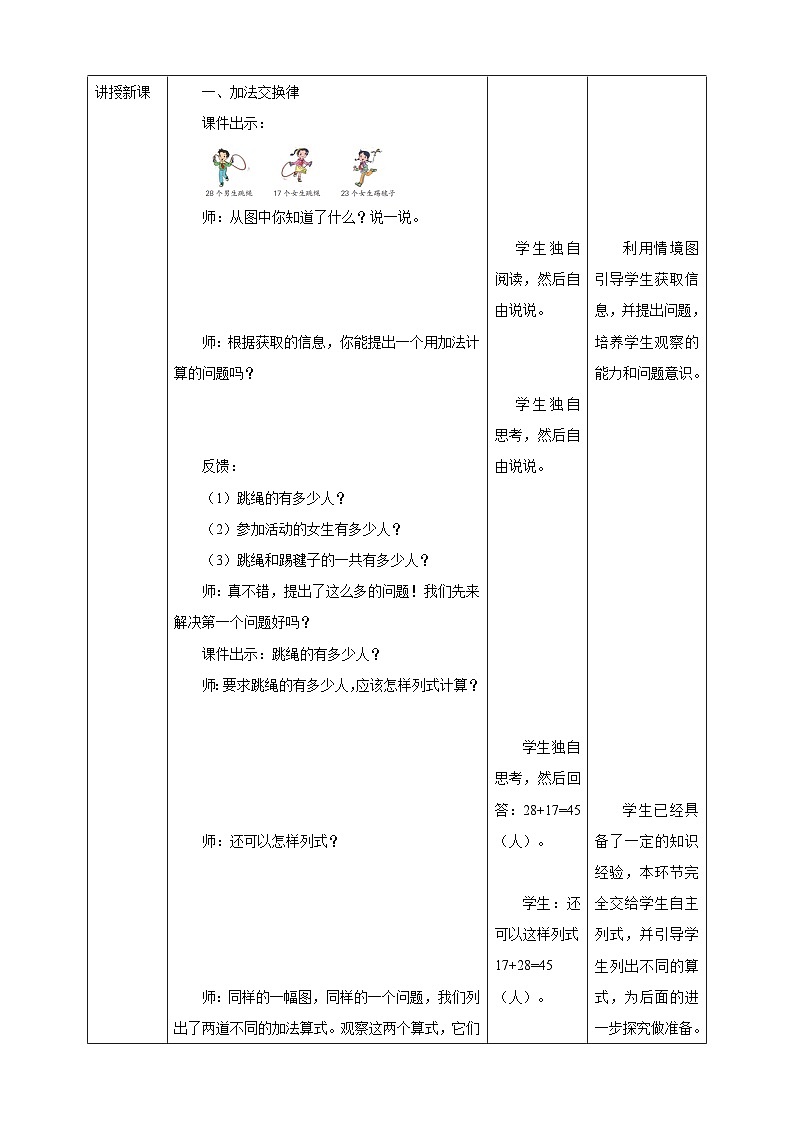 苏教版四年级下册数学《加法交换律和结合律》教学设计02