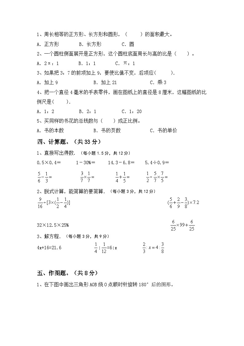 小升初复习卷（试题）-2023-2024学年六年级下册苏教版数学第2页