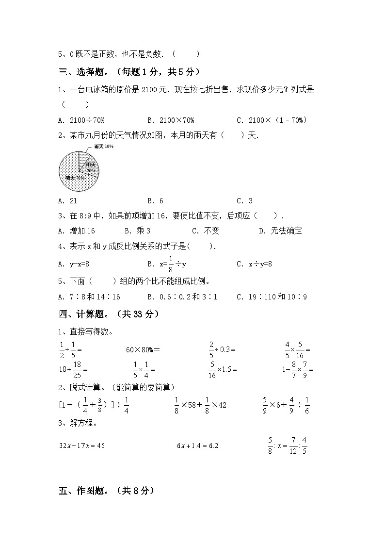 期末考试（试题）-2023-2024学年六年级下册数学人教版第2页