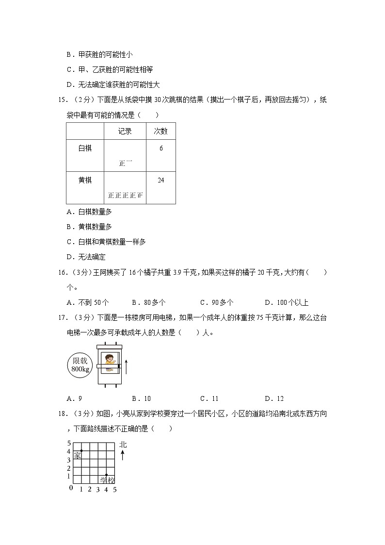 2023-2024学年福建省厦门市五年级上学期期末数学试卷（含答案）第3页